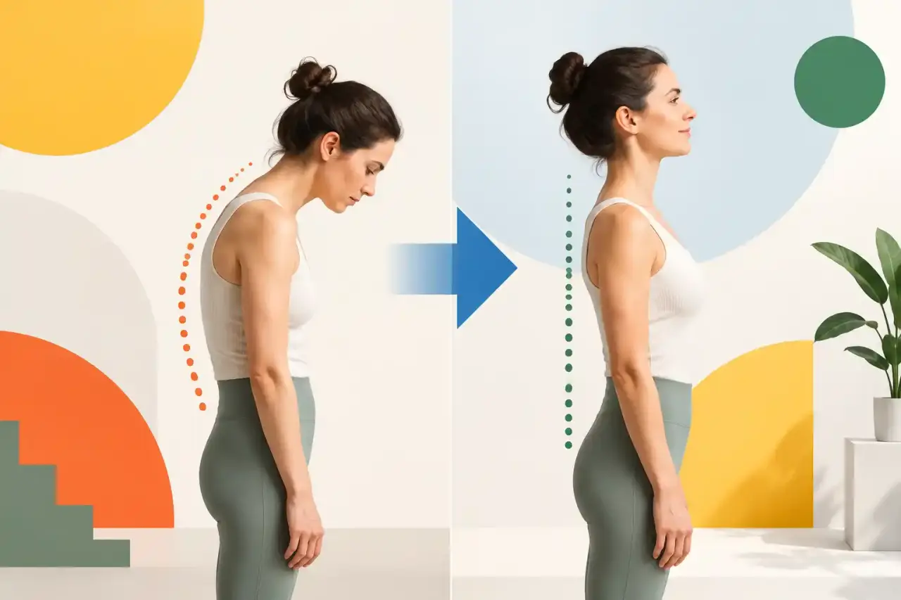 Silhouette avant et après l’amélioration d’une posture voûtée