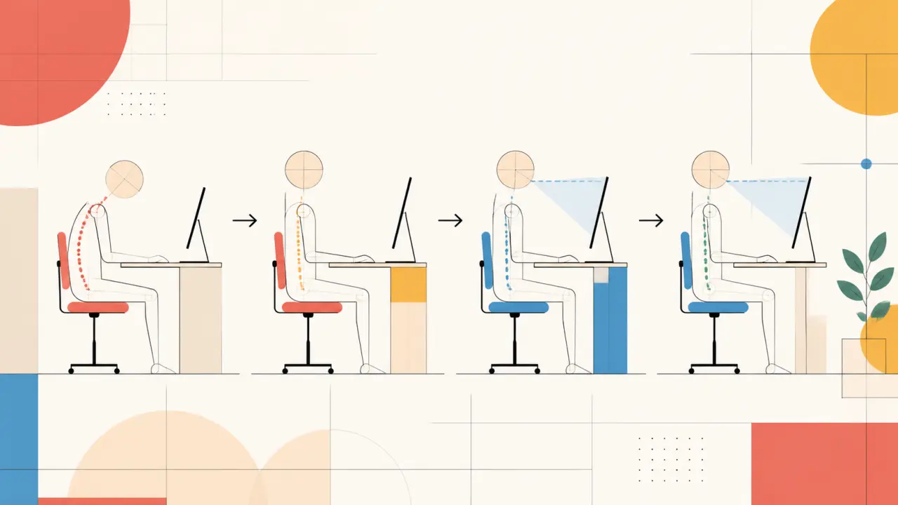 Illustration Bauhaus d'un poste de travail et d'une silhouette humaine alignée avec des formes géométriques