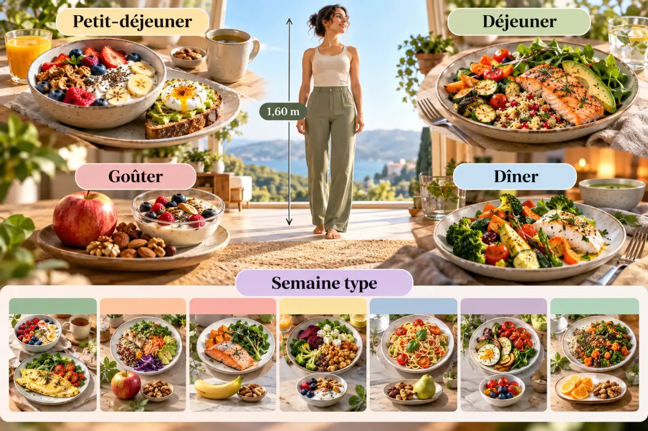 Menu chrononutrition à 1,60 m : quatre repas, des portions variables et une semaine type