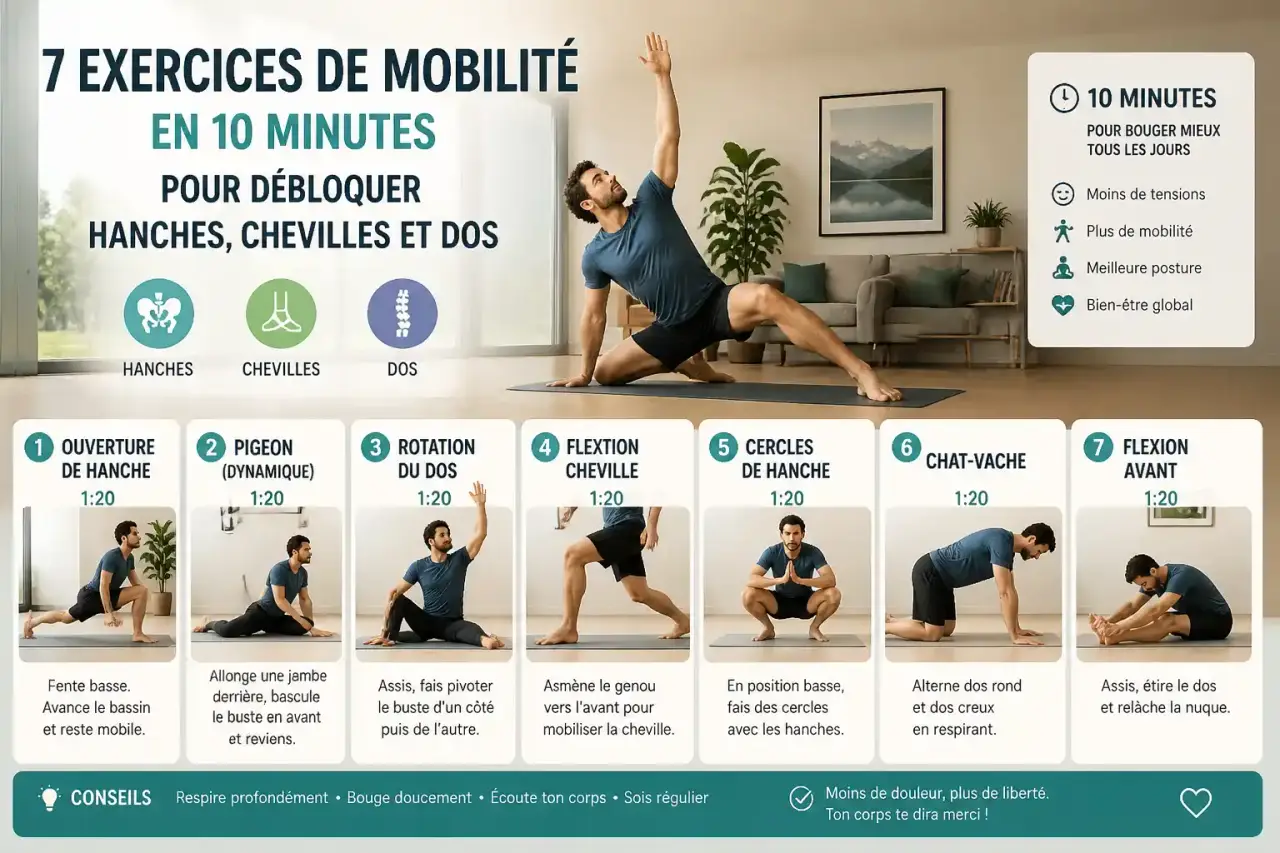 7 exercices de mobilité en 10 minutes pour débloquer hanches, chevilles et dos