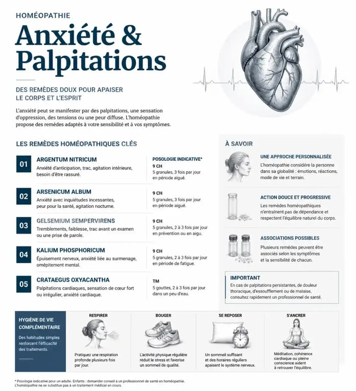 Tableau récapitulatif des remèdes homéopathiques pour les palpitations et l'anxiété