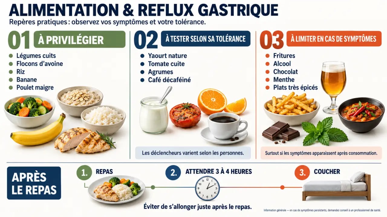 Alimentation anti reflux gastrique : aliments à privilégier, à limiter et horaires du dîner