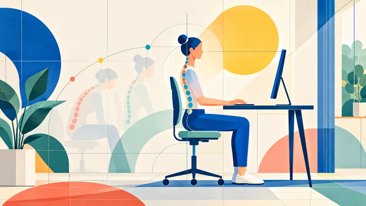 Personne travaillant au bureau avec une posture alignée et ergonomique
