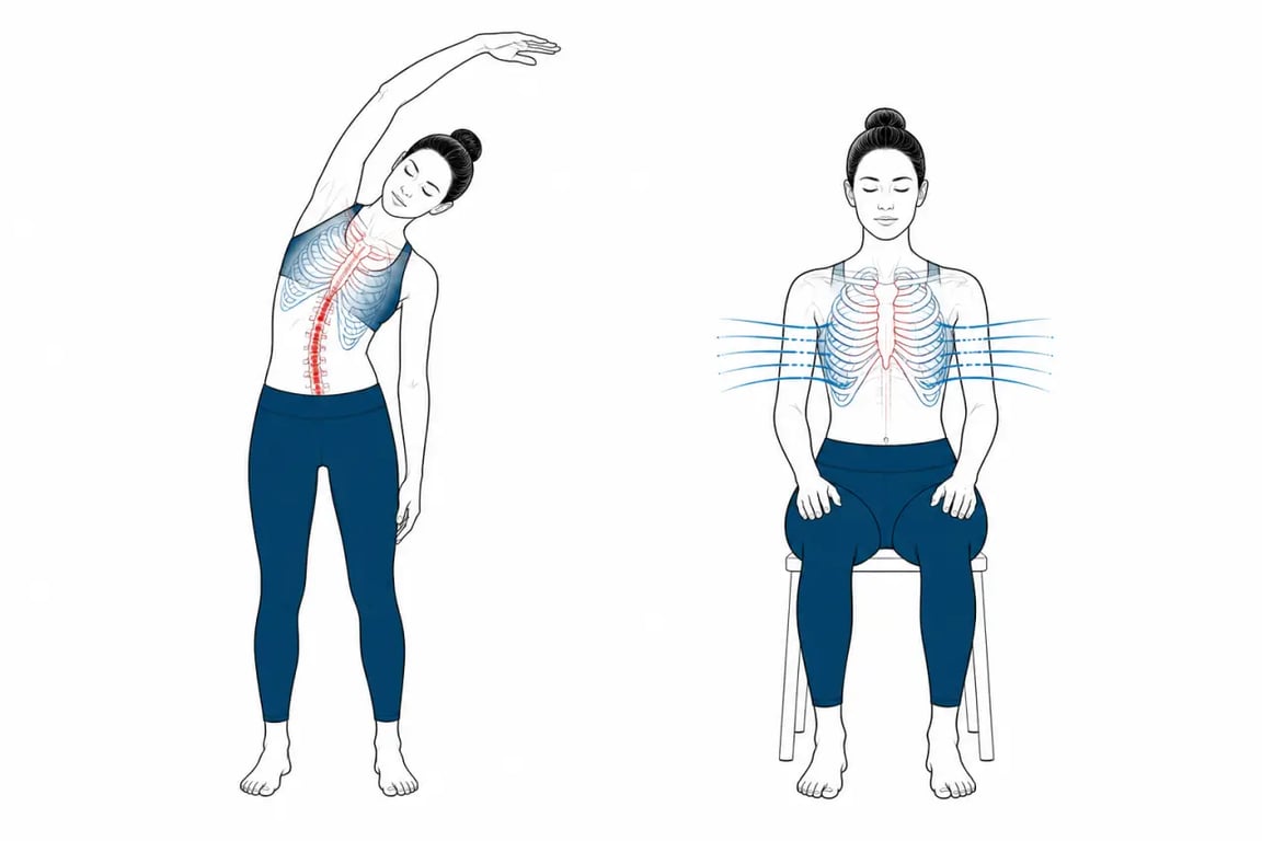 Exercice pour scoliose : étirement latéral et respiration costale