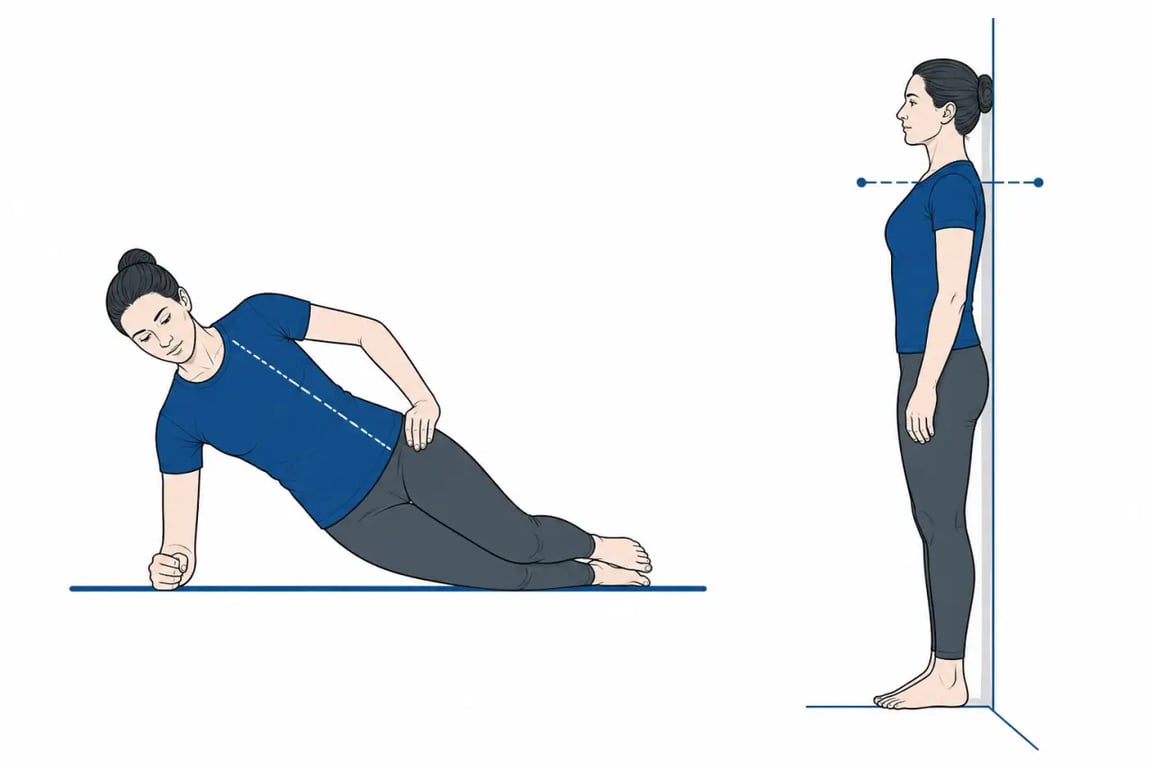 Exercice pour scoliose : gainage latéral modifié et posture au mur
