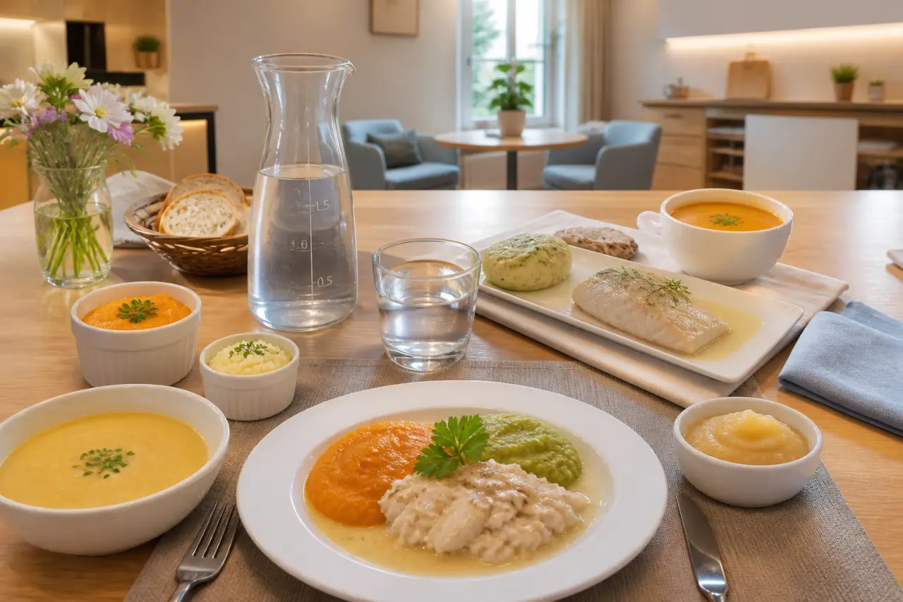 Repas pour une personne âgée : 1,5 L d’eau, textures adaptées et menus qui donnent envie