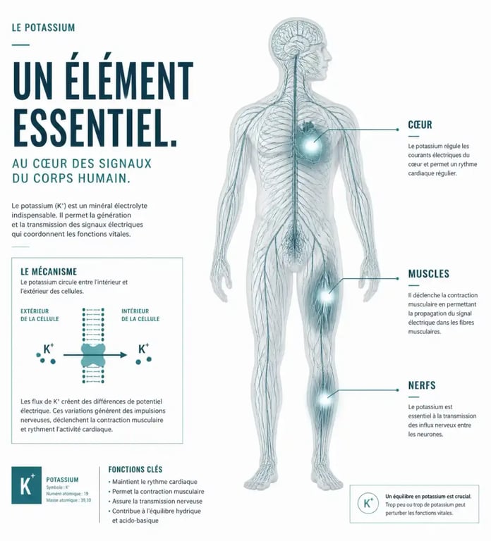 Rôle du potassium dans le fonctionnement du cœur, des muscles et des nerfs