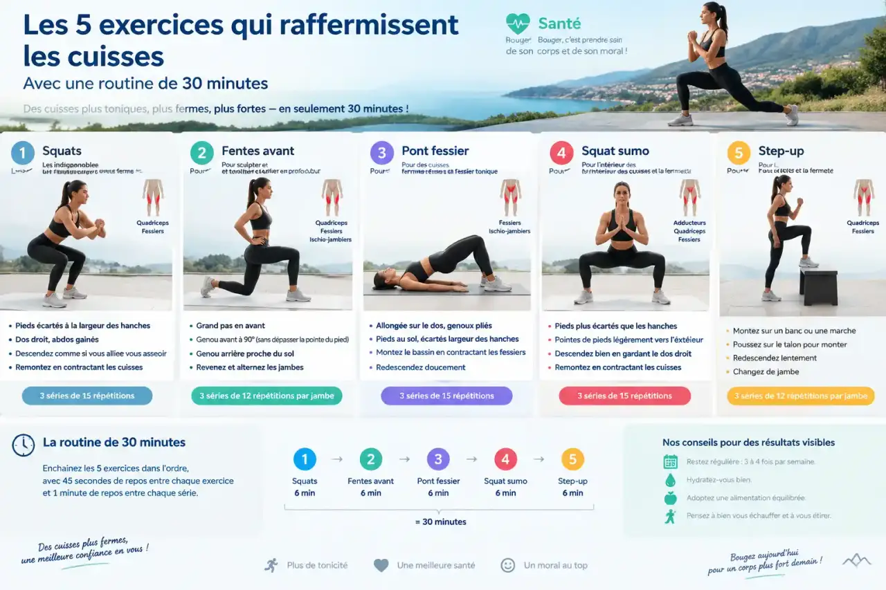 Les 5 exercices qui raffermissent les cuisses, avec une routine de 30 minutes