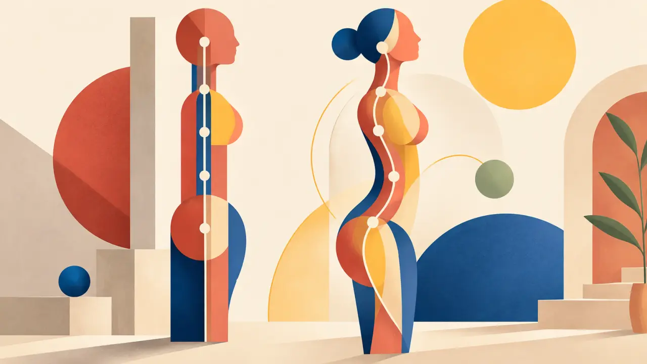 Silhouette humaine alignée avec des formes géométriques inspirées du Bauhaus