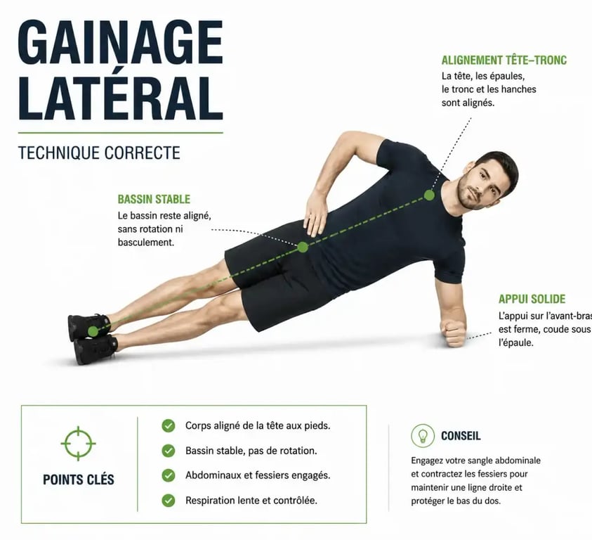 Illustration d'un exercice de gainage latéral pour la scoliose
