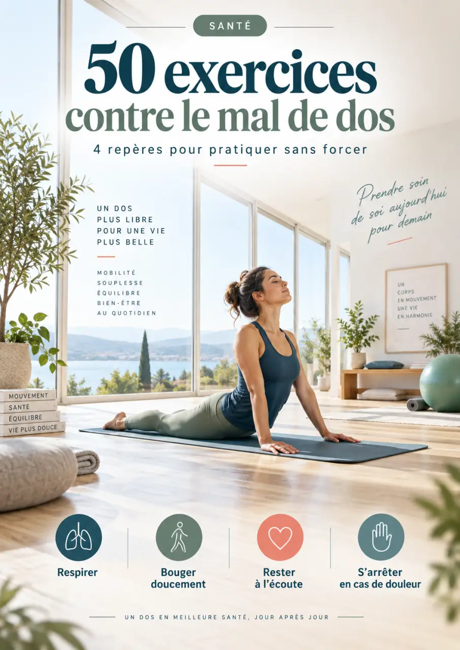 50 exercices contre le mal de dos en PDF, avec 4 repères pour pratiquer sans forcer