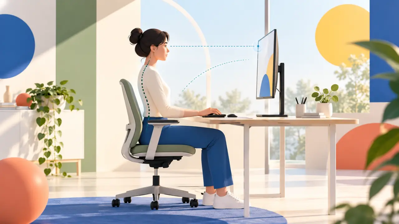 Poste de travail minimaliste avec écran correctement positionné