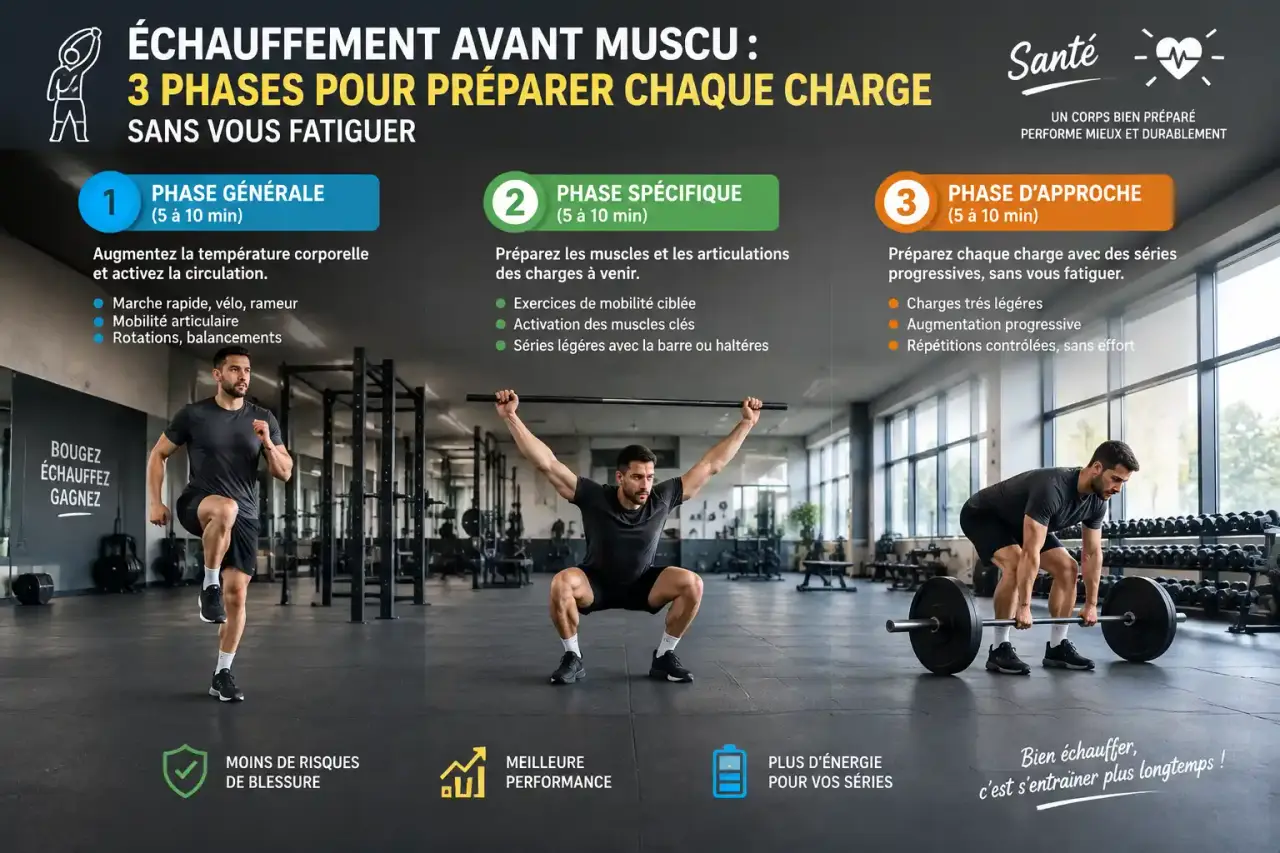 Échauffement avant muscu : 3 phases pour préparer chaque charge sans vous fatiguer