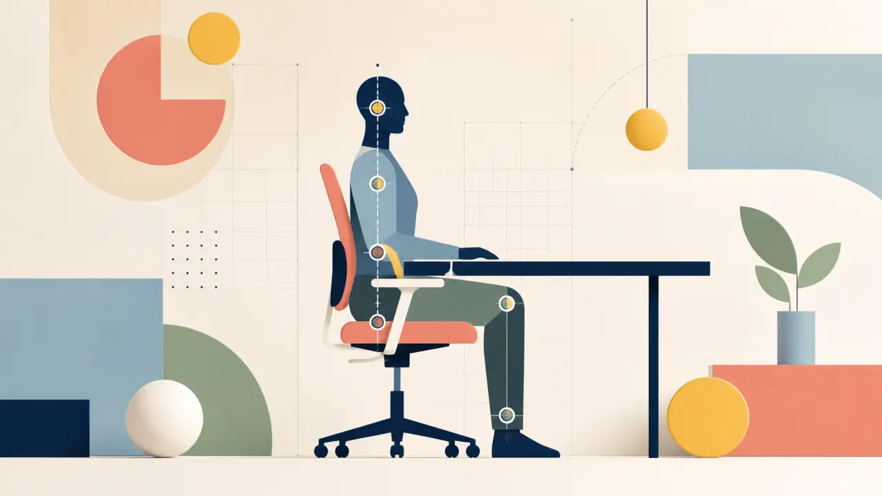 Illustration Bauhaus d'un poste de travail et d'une silhouette humaine en équilibre