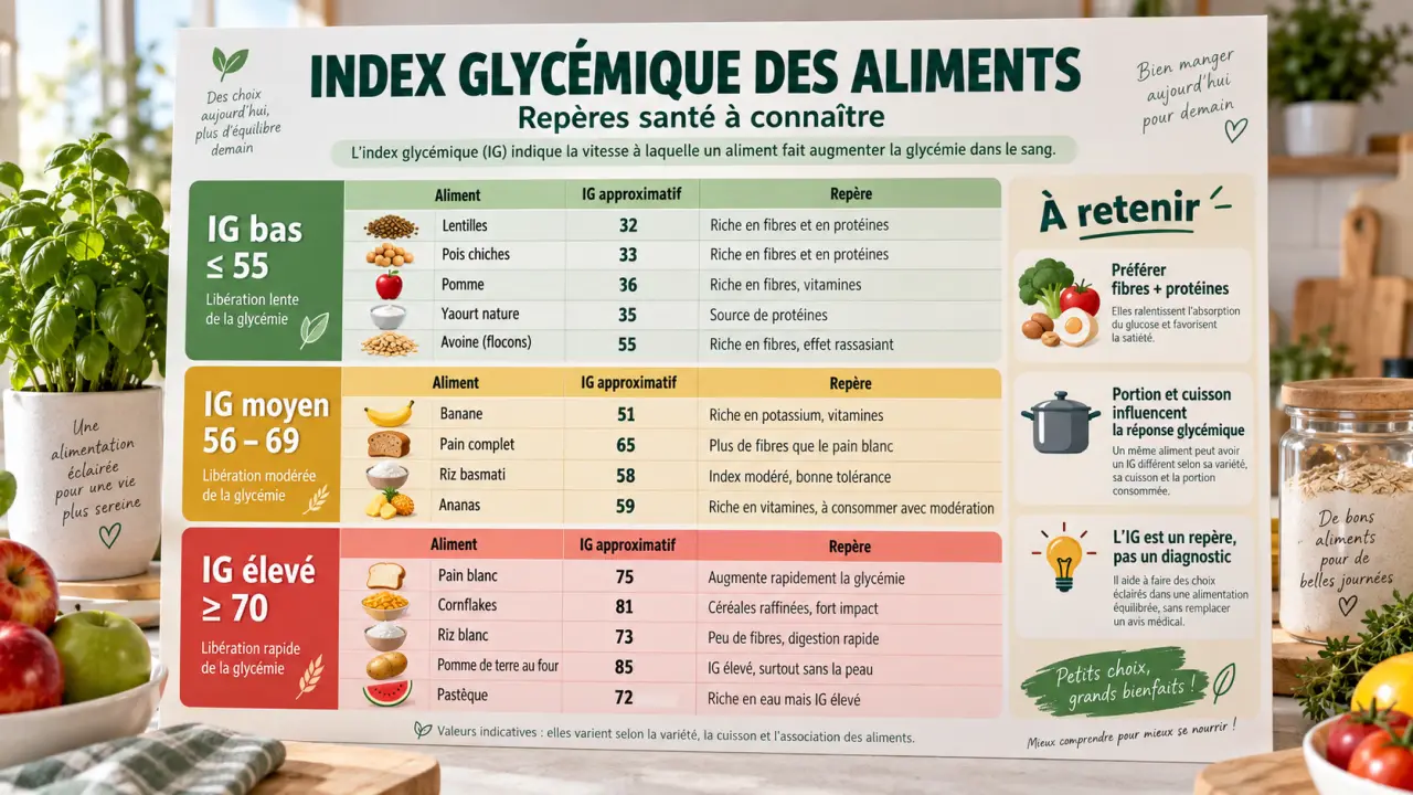 Imprimez un tableau d’index glycémique des aliments, avec les repères à connaître