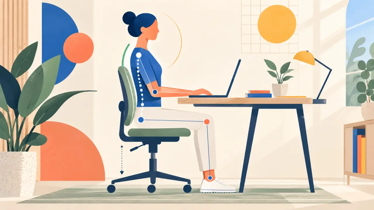Personne installée à un bureau avec une assise ajustée et une posture équilibrée