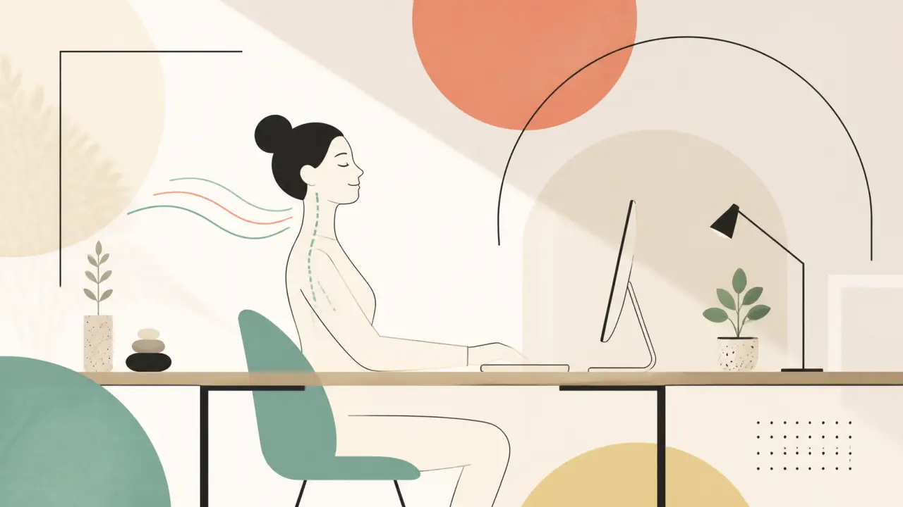 Composition Bauhaus d'un bureau minimaliste et d'une silhouette humaine en équilibre